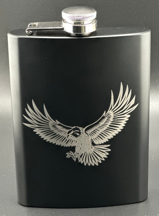 Stainless Steel Black Matte Flask with Eagle Engraving