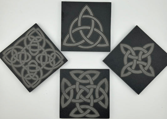 Set of 4 Laser Engraved Celtic Themed Slate Coasters